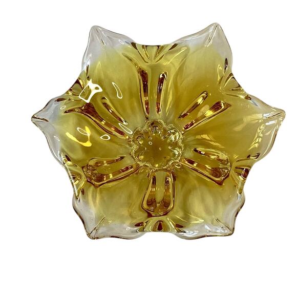 Flower Shaped Amber Art Glass Candy Vase - Picture 2 of 7